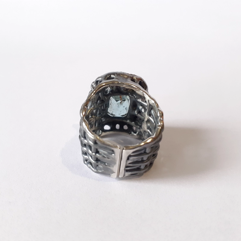 Anillo de oro y plata con aguamarina, Agua y Fuego - Imagen 4